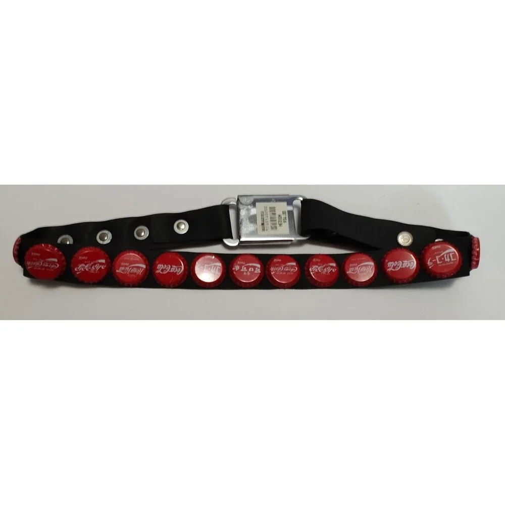 Vintage 90's COKE Rubber Belt  Coca-Cola Global Bottle Caps Chrome Punk Goth